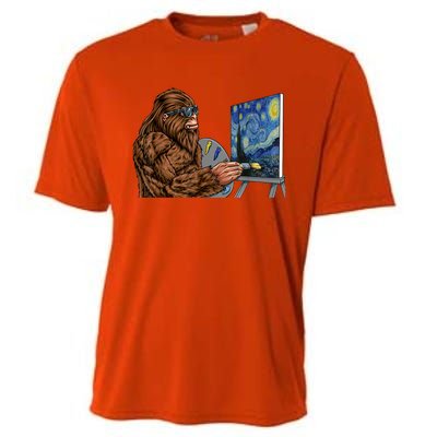 Starry Night Bigfoot Painting Funny Sasquatch Graphic Art Cooling Performance Crew T-Shirt