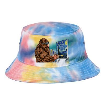 Starry Night Bigfoot Painting Funny Sasquatch Graphic Art Tie Dye Newport Bucket Hat