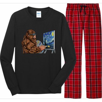 Starry Night Bigfoot Painting Funny Sasquatch Graphic Art Long Sleeve Pajama Set