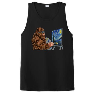 Starry Night Bigfoot Painting Funny Sasquatch Graphic Art PosiCharge Competitor Tank