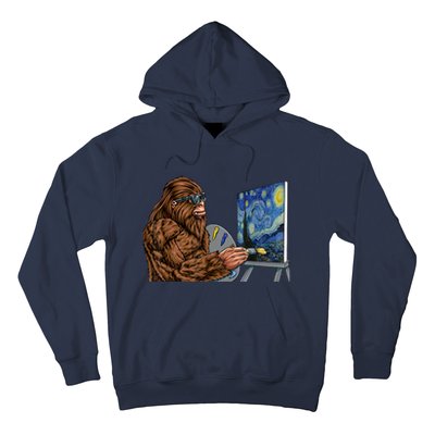 Starry Night Bigfoot Painting Funny Sasquatch Graphic Art Hoodie