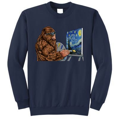 Starry Night Bigfoot Painting Funny Sasquatch Graphic Art Sweatshirt