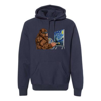 Starry Night Bigfoot Painting Funny Sasquatch Graphic Art Premium Hoodie