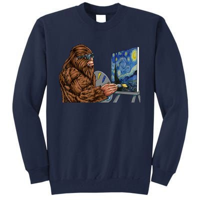 Starry Night Bigfoot Painting Funny Sasquatch Graphic Art Tall Sweatshirt