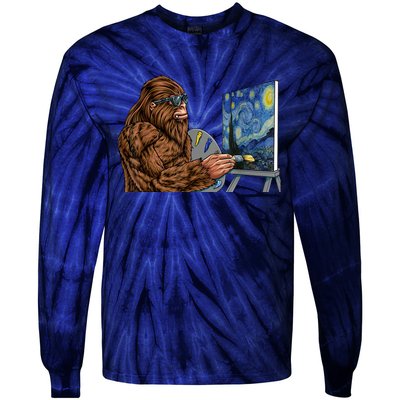 Starry Night Bigfoot Painting Funny Sasquatch Graphic Art Tie-Dye Long Sleeve Shirt