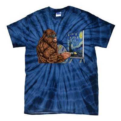 Starry Night Bigfoot Painting Funny Sasquatch Graphic Art Tie-Dye T-Shirt