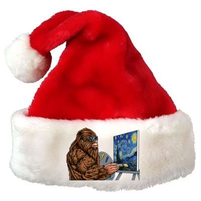 Starry Night Bigfoot Painting Funny Sasquatch Graphic Art Premium Christmas Santa Hat