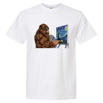 Starry Night Bigfoot Painting Funny Sasquatch Graphic Art Garment-Dyed Heavyweight T-Shirt