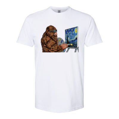 Starry Night Bigfoot Painting Funny Sasquatch Graphic Art Softstyle CVC T-Shirt