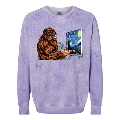 Starry Night Bigfoot Painting Funny Sasquatch Graphic Art Colorblast Crewneck Sweatshirt