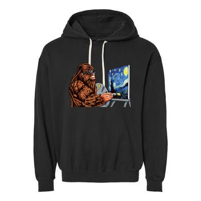 Starry Night Bigfoot Painting Funny Sasquatch Graphic Art Garment-Dyed Fleece Hoodie