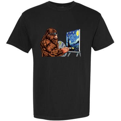 Starry Night Bigfoot Painting Funny Sasquatch Graphic Art Garment-Dyed Heavyweight T-Shirt