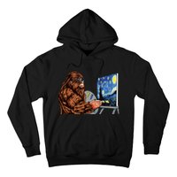 Starry Night Bigfoot Painting Funny Sasquatch Graphic Art Hoodie