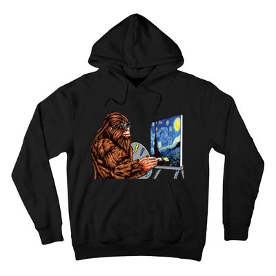 Starry Night Bigfoot Painting Funny Sasquatch Graphic Art Hoodie