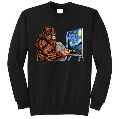 Starry Night Bigfoot Painting Funny Sasquatch Graphic Art Sweatshirt