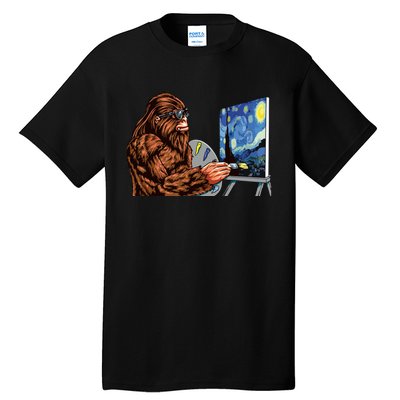 Starry Night Bigfoot Painting Funny Sasquatch Graphic Art Tall T-Shirt