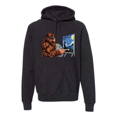 Starry Night Bigfoot Painting Funny Sasquatch Graphic Art Premium Hoodie