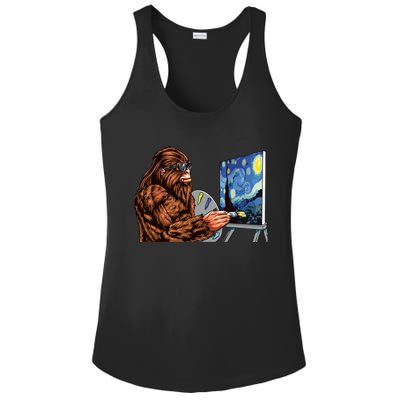 Starry Night Bigfoot Painting Funny Sasquatch Graphic Art Ladies PosiCharge Competitor Racerback Tank