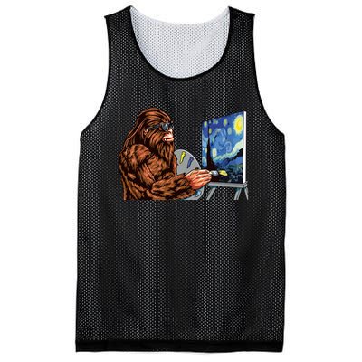 Starry Night Bigfoot Painting Funny Sasquatch Graphic Art Mesh Reversible Basketball Jersey Tank