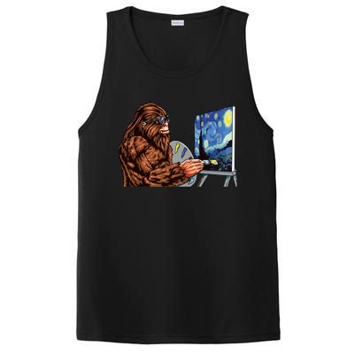 Starry Night Bigfoot Painting Funny Sasquatch Graphic Art PosiCharge Competitor Tank