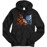 Starry Night Bigfoot Painting Funny Sasquatch Graphic Art Tie Dye Hoodie