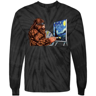 Starry Night Bigfoot Painting Funny Sasquatch Graphic Art Tie-Dye Long Sleeve Shirt