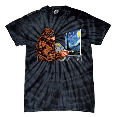 Starry Night Bigfoot Painting Funny Sasquatch Graphic Art Tie-Dye T-Shirt