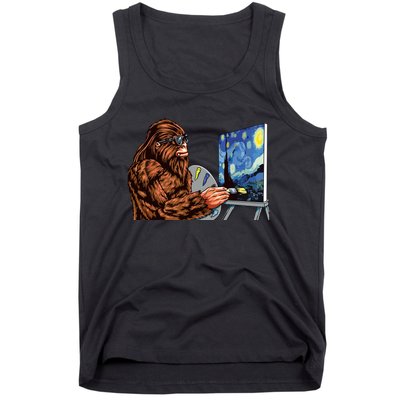 Starry Night Bigfoot Painting Funny Sasquatch Graphic Art Tank Top