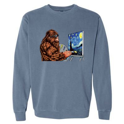 Starry Night Bigfoot Painting Funny Sasquatch Graphic Art Garment-Dyed Sweatshirt