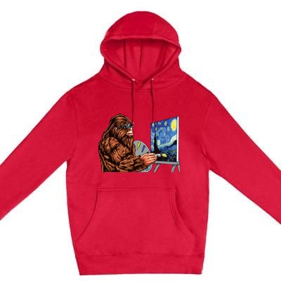 Starry Night Bigfoot Painting Funny Sasquatch Graphic Art Premium Pullover Hoodie