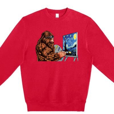 Starry Night Bigfoot Painting Funny Sasquatch Graphic Art Premium Crewneck Sweatshirt