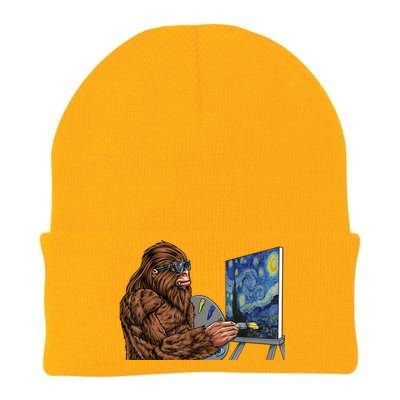 Starry Night Bigfoot Painting Funny Sasquatch Graphic Art Knit Cap Winter Beanie