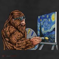 Starry Night Bigfoot Painting Funny Sasquatch Graphic Art Garment-Dyed Heavyweight T-Shirt