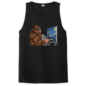 Starry Night Bigfoot Painting Funny Sasquatch Graphic Art PosiCharge Competitor Tank