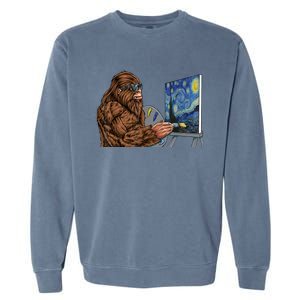 Starry Night Bigfoot Painting Funny Sasquatch Graphic Art Garment-Dyed Sweatshirt