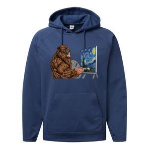 Starry Night Bigfoot Painting Funny Sasquatch Graphic Art Performance Fleece Hoodie