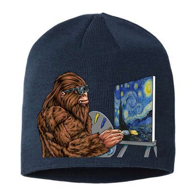 Starry Night Bigfoot Painting Funny Sasquatch Graphic Art Sustainable Beanie