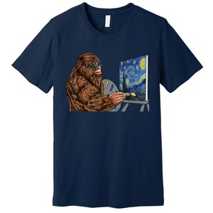 Starry Night Bigfoot Painting Funny Sasquatch Graphic Art Premium T-Shirt