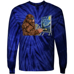 Starry Night Bigfoot Painting Funny Sasquatch Graphic Art Tie-Dye Long Sleeve Shirt