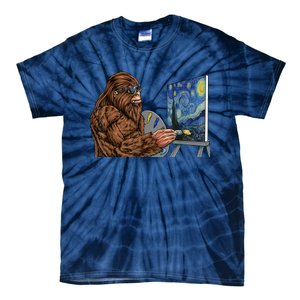 Starry Night Bigfoot Painting Funny Sasquatch Graphic Art Tie-Dye T-Shirt