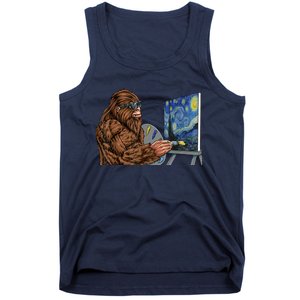 Starry Night Bigfoot Painting Funny Sasquatch Graphic Art Tank Top