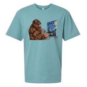 Starry Night Bigfoot Painting Funny Sasquatch Graphic Art Sueded Cloud Jersey T-Shirt