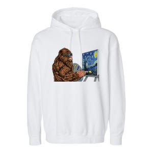 Starry Night Bigfoot Painting Funny Sasquatch Graphic Art Garment-Dyed Fleece Hoodie