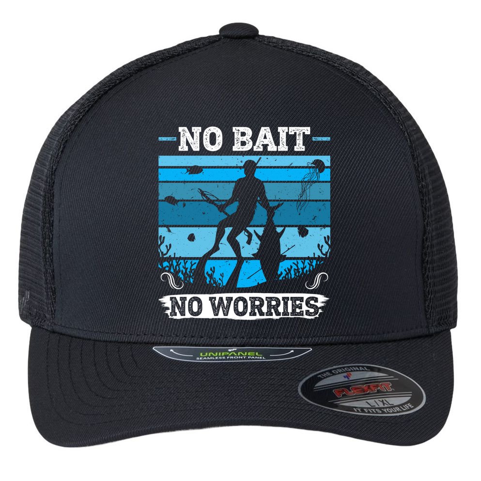 Spearfishing No Bait No Problem Dive Fish Hunt Spear Fishes Gift Flexfit Unipanel Trucker Cap