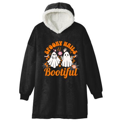 Spooky Nails Bootiful Halloween For Nail Techs Beauticians Premium Hooded Wearable Blanket