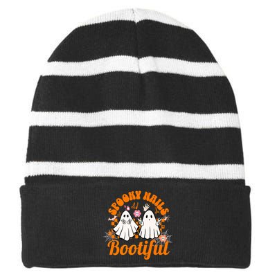 Spooky Nails Bootiful Halloween For Nail Techs Beauticians Premium Striped Beanie with Solid Band