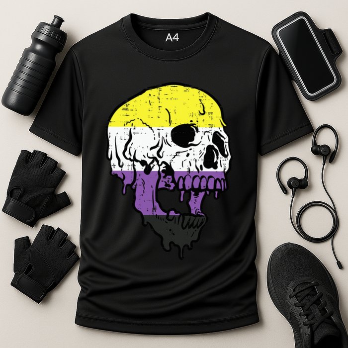 Skull Non Binary Enby Pride Lgbtq Cooling Performance Crew T-Shirt