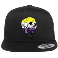 Skull Non Binary Enby Pride Lgbtq Flat Bill Trucker Hat