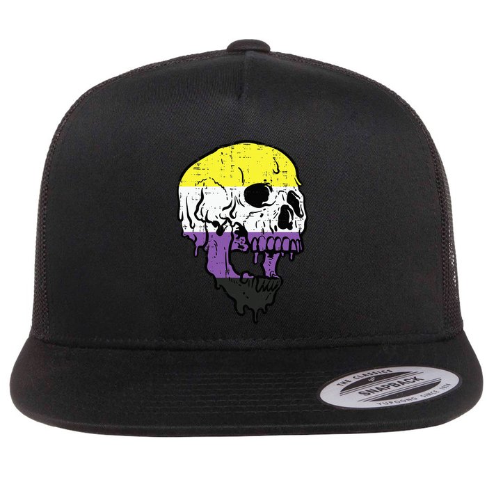 Skull Non Binary Enby Pride Lgbtq Flat Bill Trucker Hat