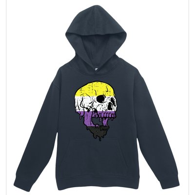 Skull Non Binary Enby Pride Lgbtq Urban Pullover Hoodie